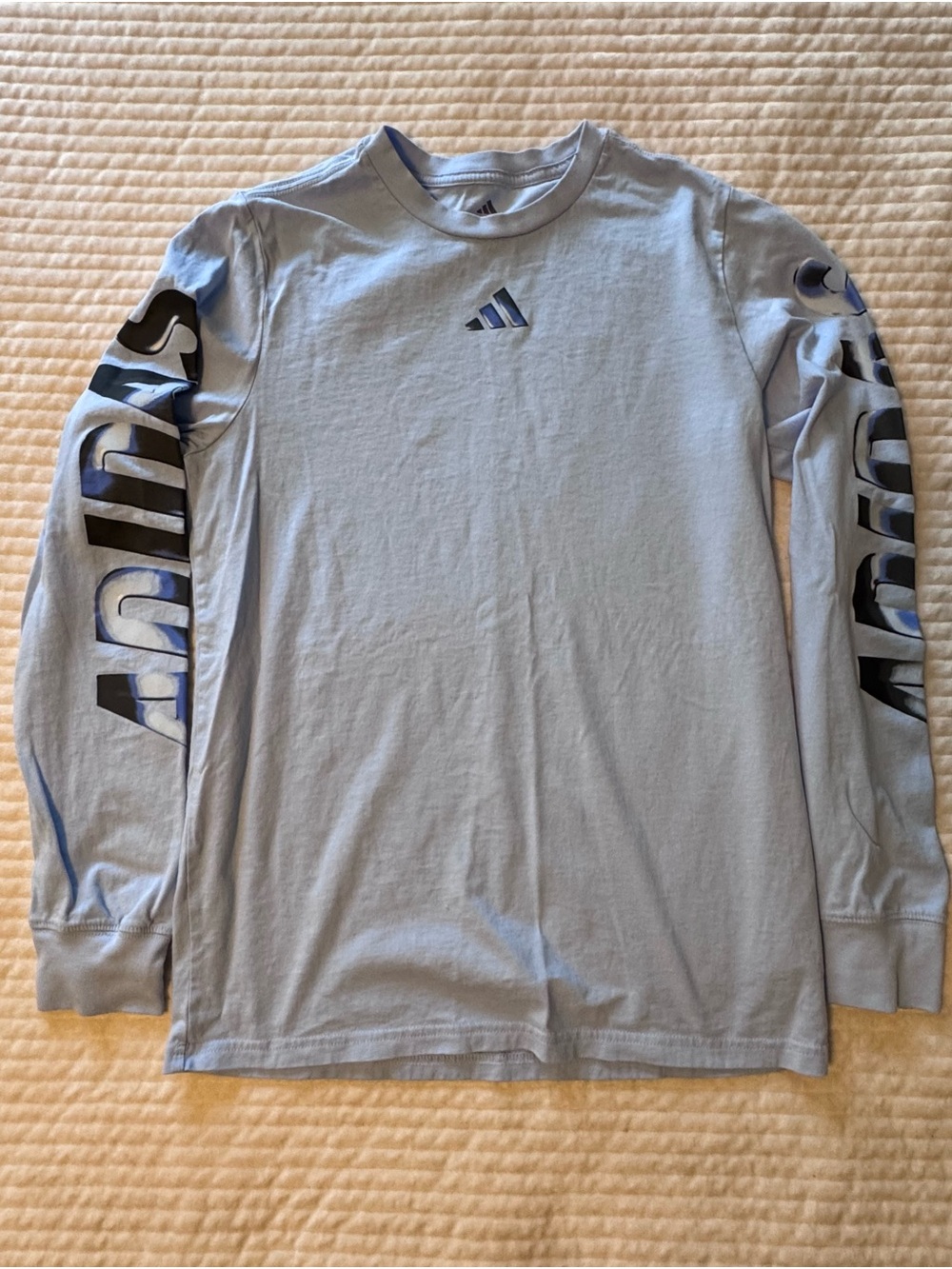 adidas Boys Light Blue Long Sleeve Tee with Sleeve Logos